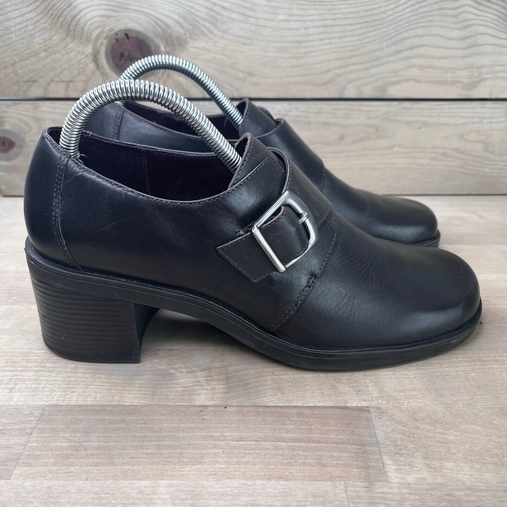 BASS chunky block heel slip on Leather Shoe Brown womens Size 10M